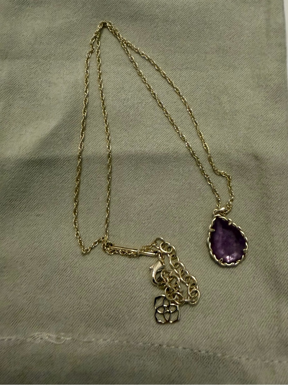 Kendra Scott Gold Necklace with Purple Teardrop Pendant